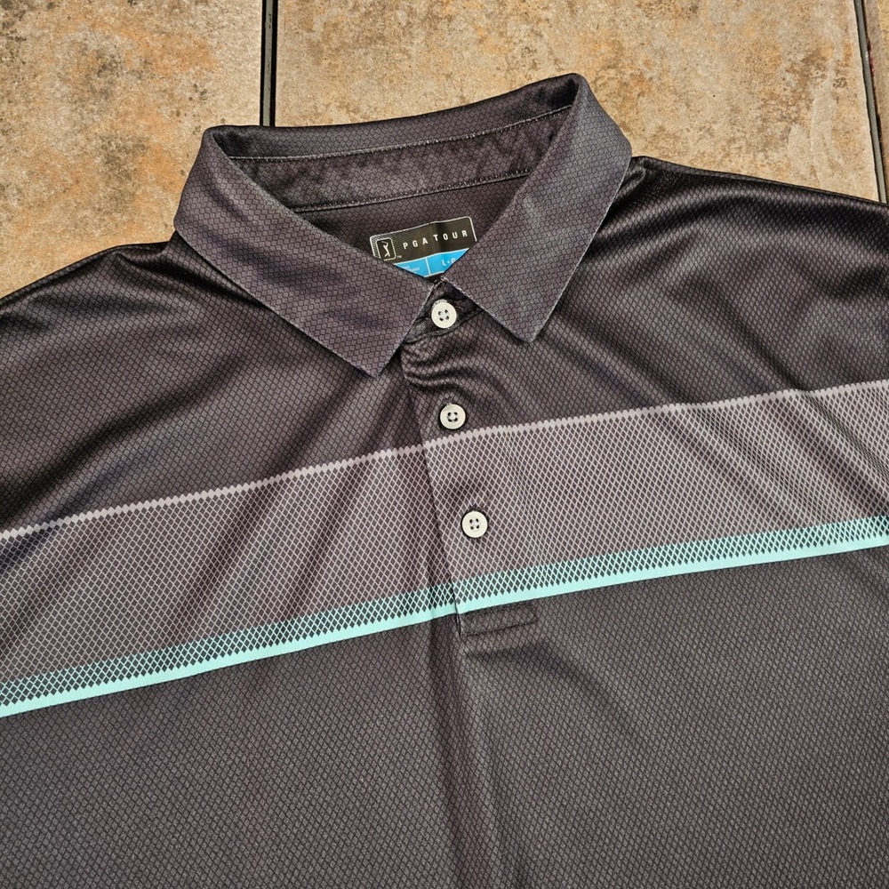 PGA TOUR Men's Black‎ Golf Polo Shirt Short Sleeve Performance Size L G